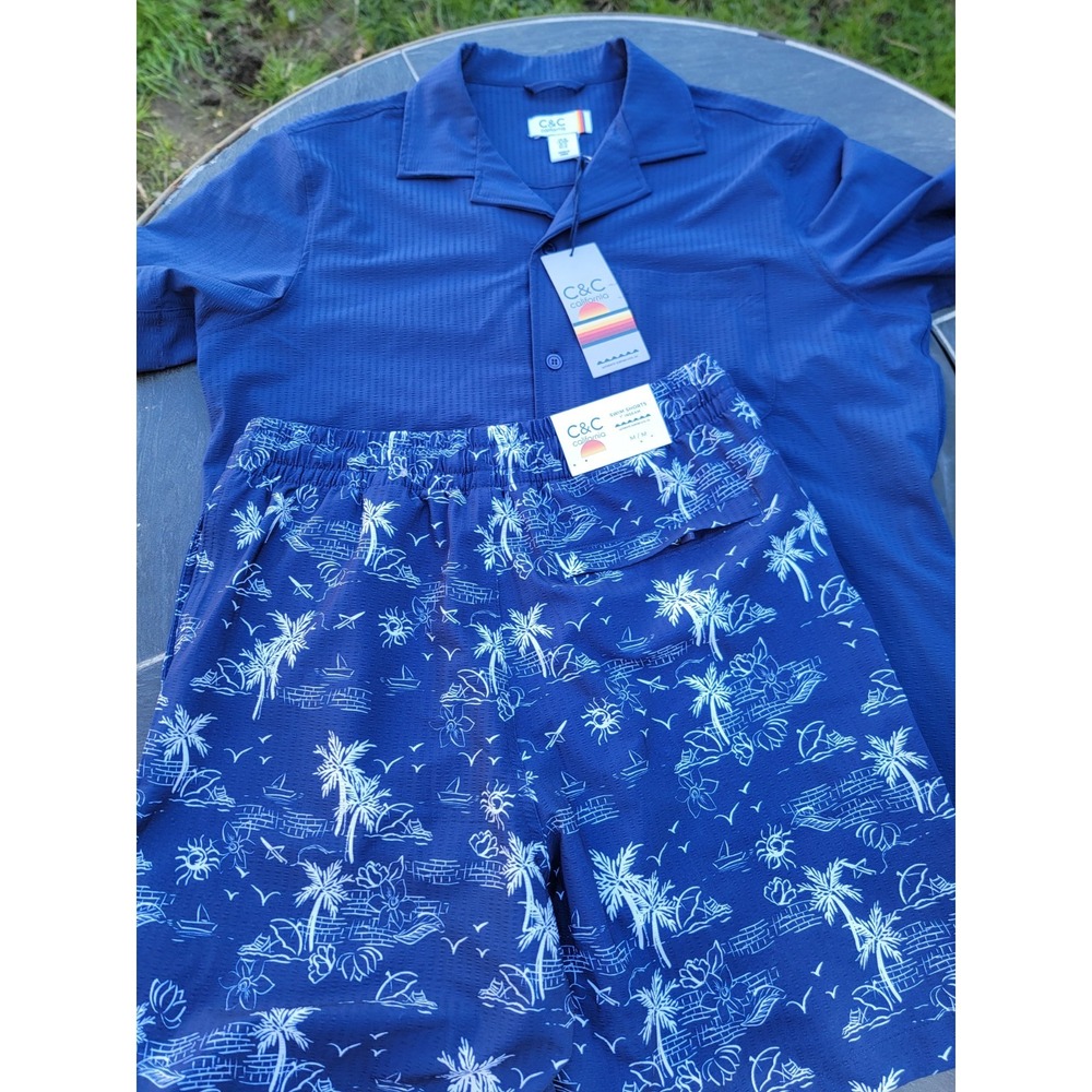 NWT New C & C California Swim Shorts Button Down Shirt Set M Medium Men's